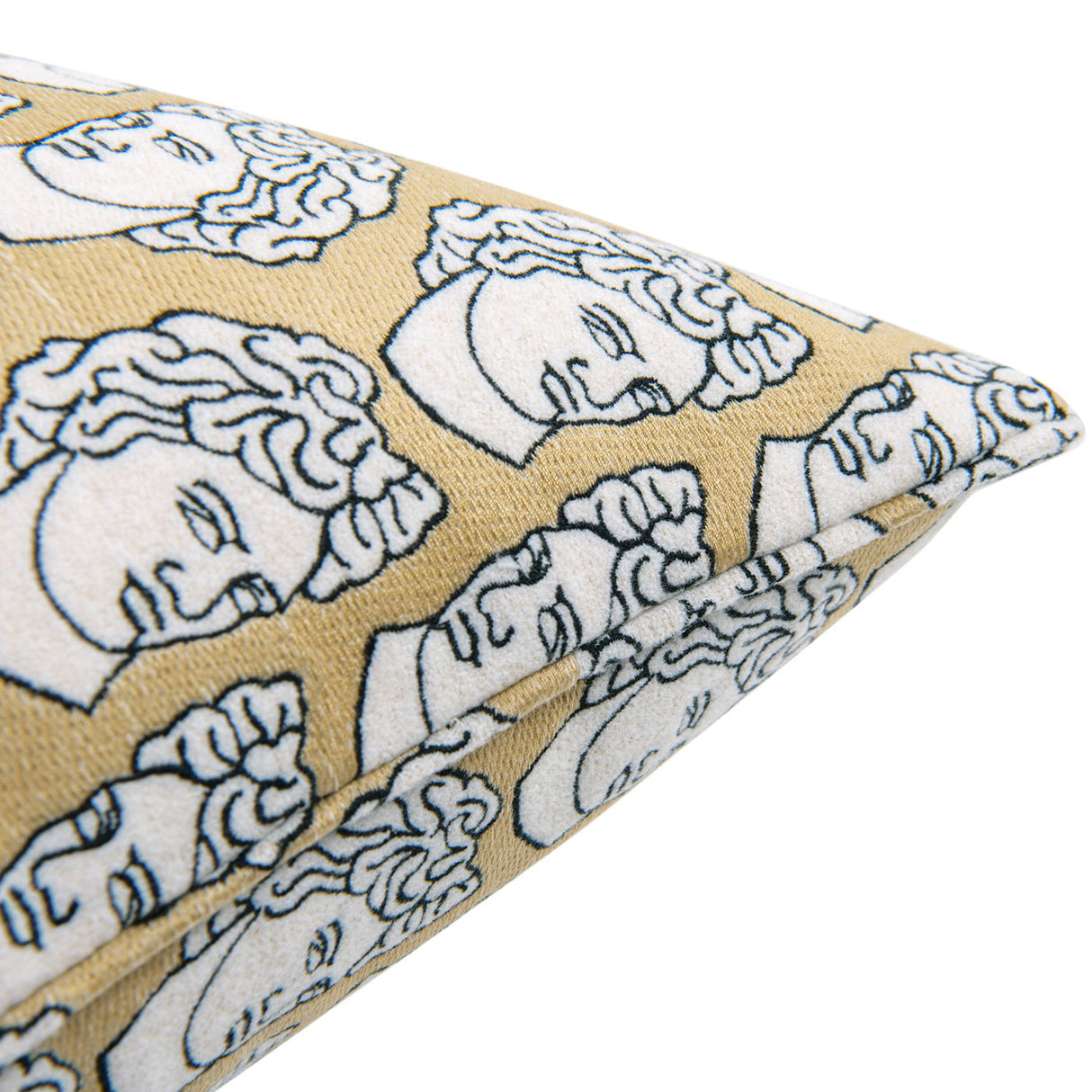 La Broderie - Square Embroidered Throw Pillow / Feather Down Insert - Apollo Bust Gold / Cream Embroidery by Couch.com