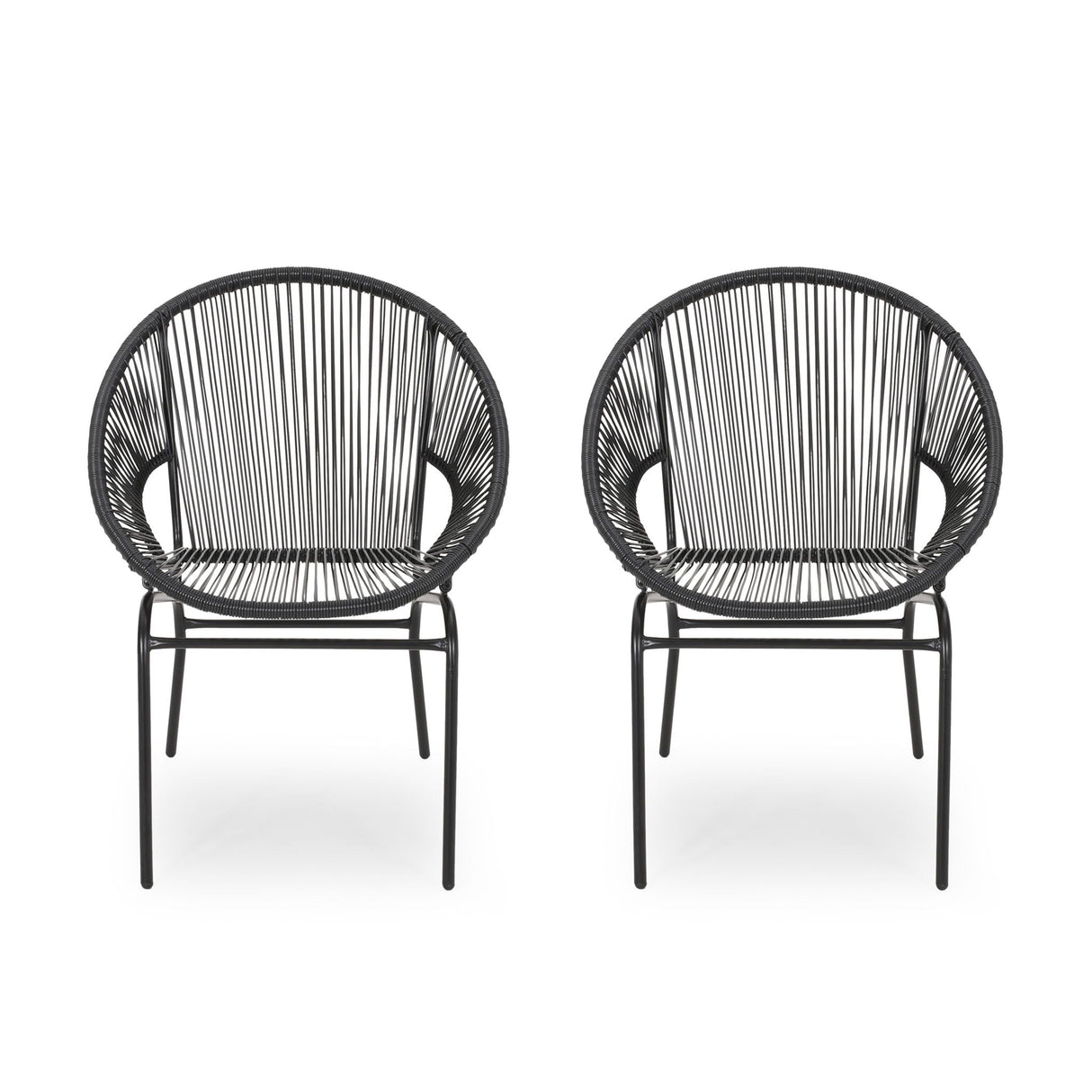 Outdoor Faux Rattan / Iron Metal Club Chair (Set of 2) - Black by Couch.com