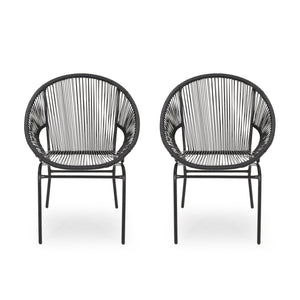 Outdoor Faux Rattan / Iron Metal Club Chair (Set of 2) - Black by Couch.com