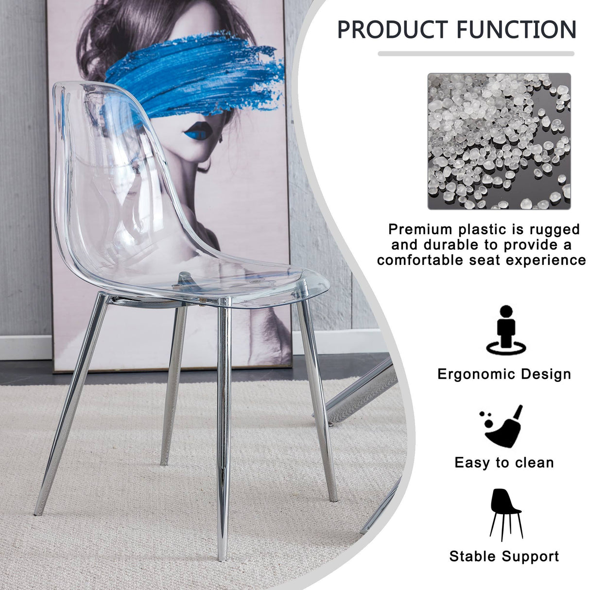 Modern Minimalist Transparent Dining Chair - 6-Piece Set