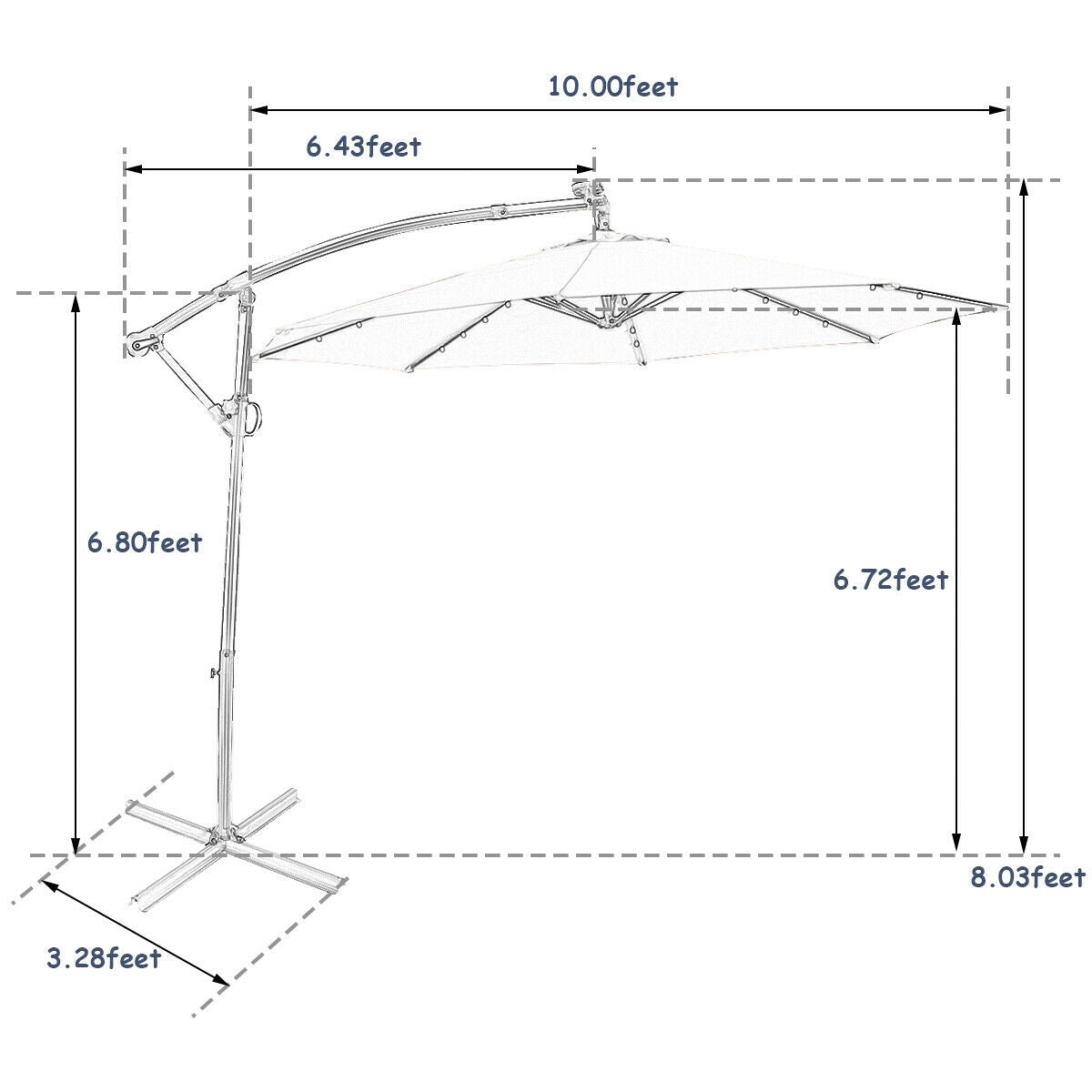 10 ft 360 ° Rotation Solar Powered LED Patio Offset Umbrella without Weight Base-Beige