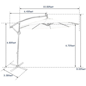 10 ft 360 ° Rotation Solar Powered LED Patio Offset Umbrella without Weight Base-Beige