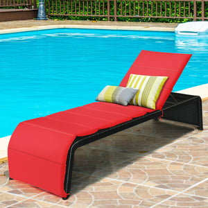 Patio Rattan Lounge Chair Back Adjustable Chaise Recliner  with Cushioned-White