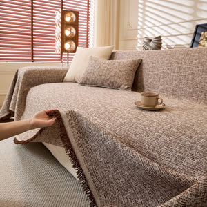 Natural Textured Linen Couch Cover, Breathable & Hypoallergenic Furniture Protector