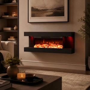 26" 3-Sided Wall Mount Electric Fireplace with 40" Floating Mantel for Living Room-40"