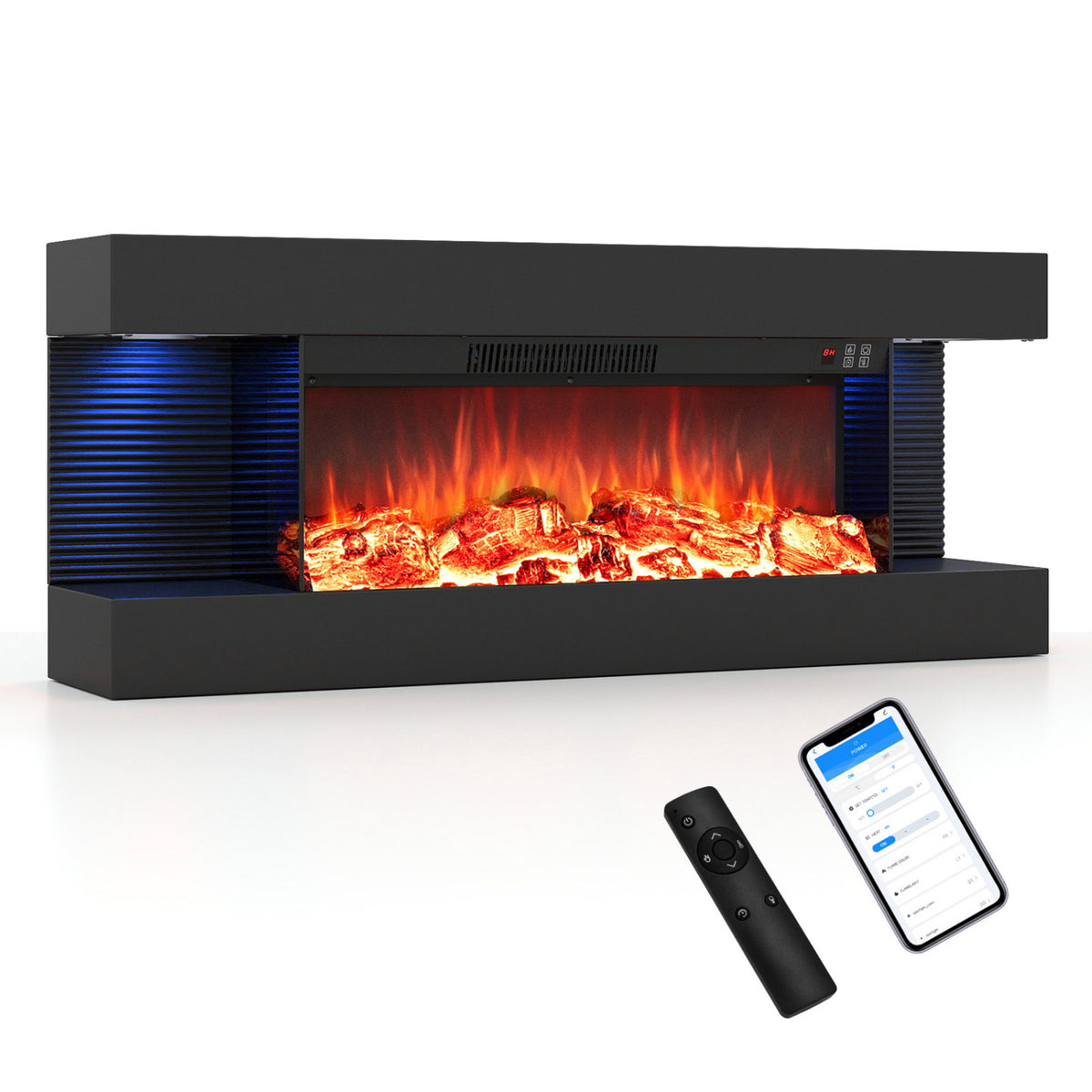 26" 3-Sided Wall Mount Electric Fireplace with 40" Floating Mantel for Living Room-40"
