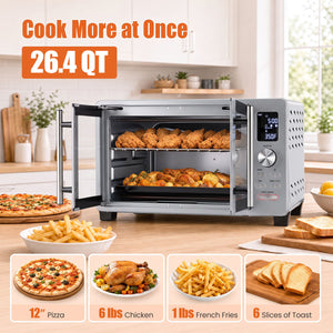 26.4 Quart French Door Convection Toaster Oven with 11 Presets-Silver