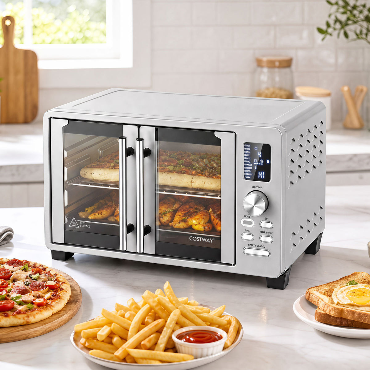 26.4 Quart French Door Convection Toaster Oven with 11 Presets-Silver