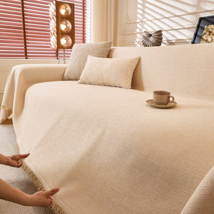 Natural Textured Linen Couch Cover, Breathable & Hypoallergenic Furniture Protector