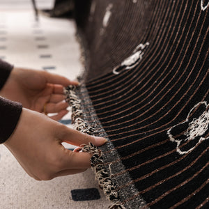 Chenille Camellia Floral Sofa Throw Cover Couch Blanket with Striped Jacquard