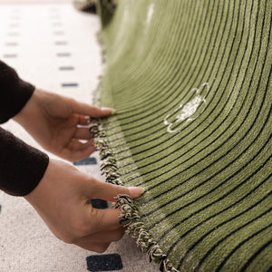 Chenille Camellia Floral Sofa Throw Cover Couch Blanket with Striped Jacquard