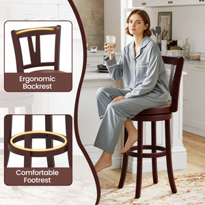 Set of 2 Counter Height Swivel Barstools with High Backs and Footrests-30 inches