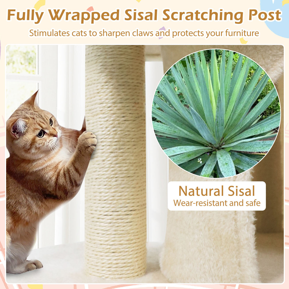 26 Inch Cat Tower with Large Padded Push Perch and Dual Condos-Beige