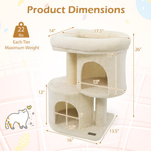 26 Inch Cat Tower with Large Padded Push Perch and Dual Condos-Beige