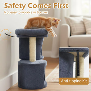 26 Inch Cat Tower with Large Padded Push Perch and Dual Condos-Dark Gray