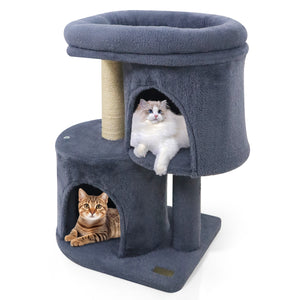 26 Inch Cat Tower with Large Padded Push Perch and Dual Condos-Dark Gray