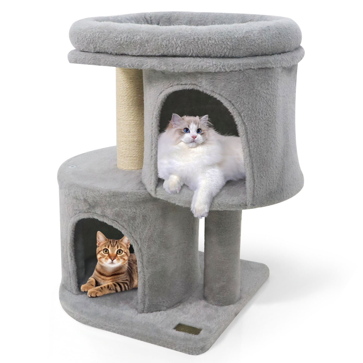 26 Inch Cat Tower with Large Padded Push Perch and Dual Condos-Light Gray
