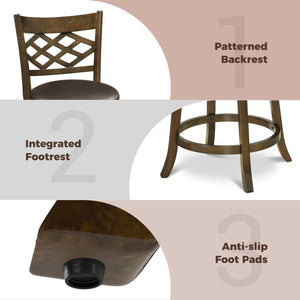 26 Inch Counter Height Bar Stools Set of 2 with Rubber Wood Frame-26 Inch