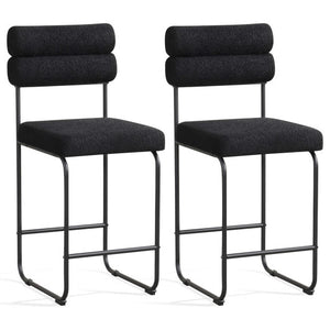 26 Inch Counter Height Bar Stools Set of 2 with Metal Frame and Footrest-Black