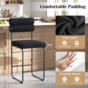 26 Inch Counter Height Bar Stools Set of 2 with Metal Frame and Footrest-Black