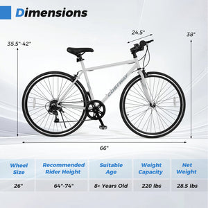 26 Inch Mountain Bike Adjustable with 6-Speed and All-terrain Rubber Wheels-Gray