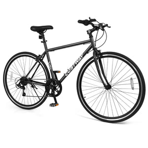 26 Inch Mountain Bike Adjustable with 6-Speed and All-terrain Rubber Wheels-Black