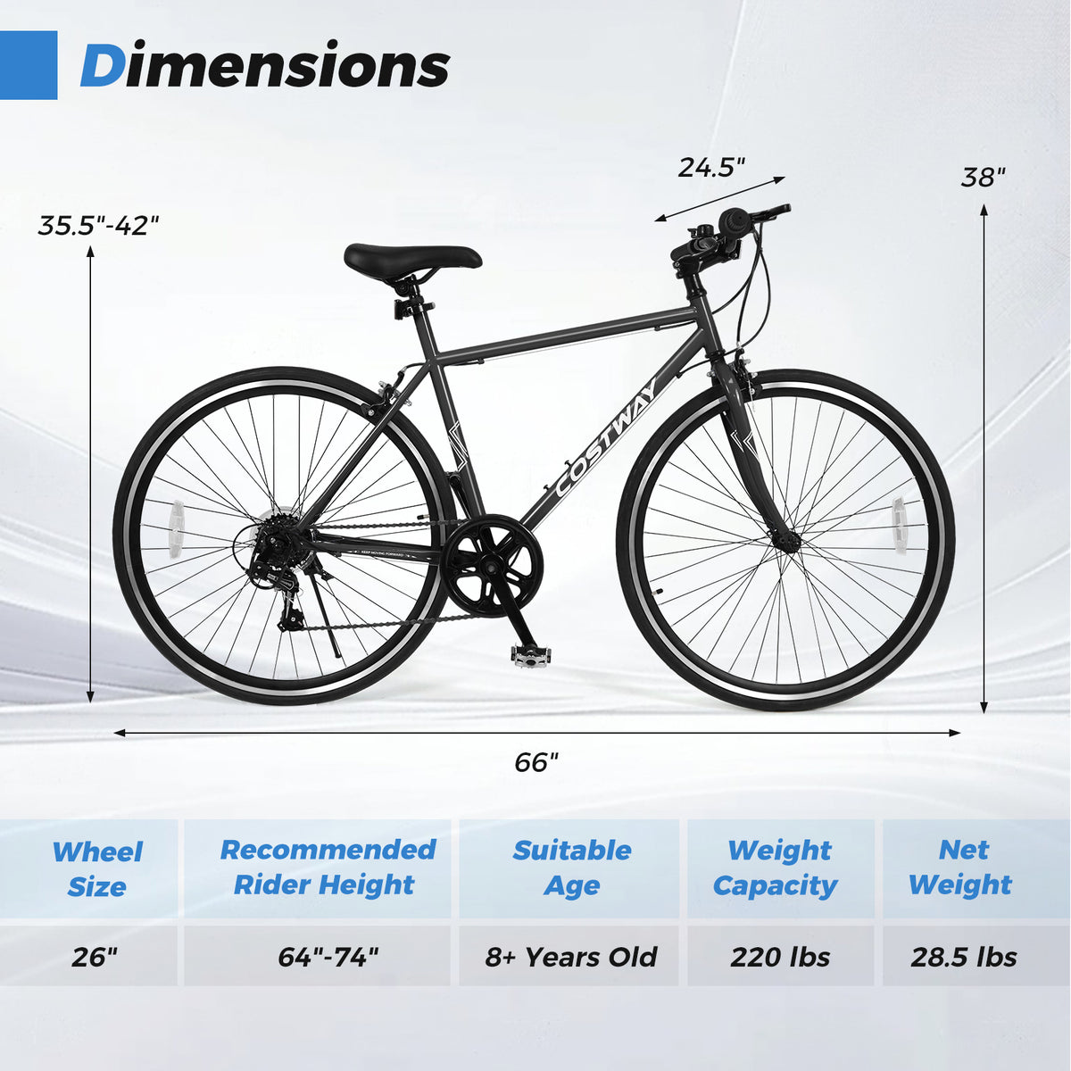 26 Inch Mountain Bike Adjustable with 6-Speed and All-terrain Rubber Wheels-Black
