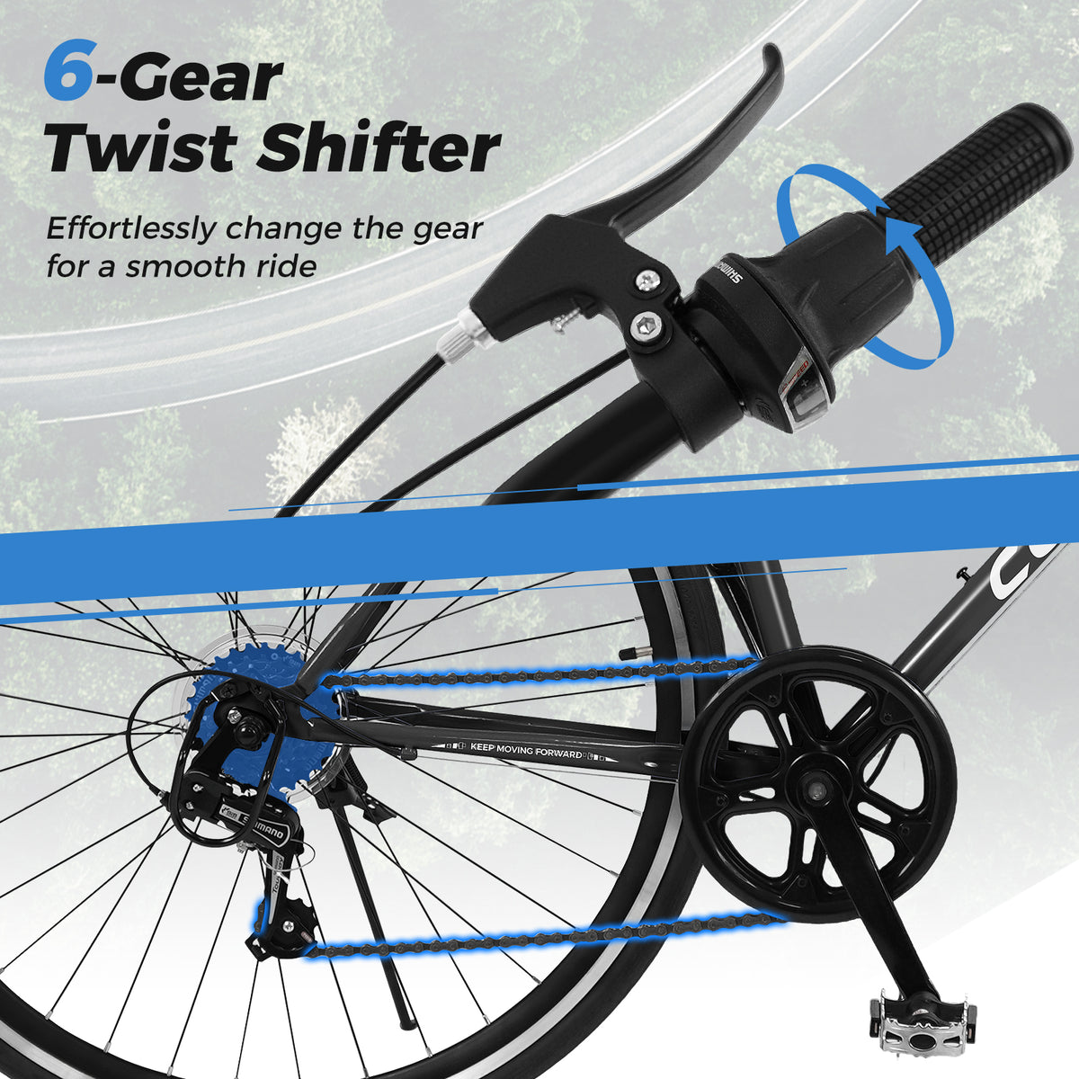 26 Inch Mountain Bike Adjustable with 6-Speed and All-terrain Rubber Wheels-Black