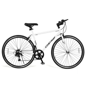 26 Inch Mountain Bike Adjustable with 6-Speed and All-terrain Rubber Wheels-White