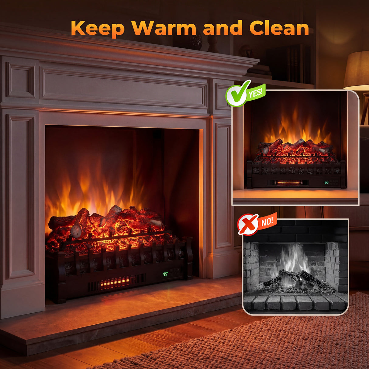26 Inch WiFi Infrared Quartz Electric Fireplace Insert Logs Heater with Realistic Lemonwood Logs-Black