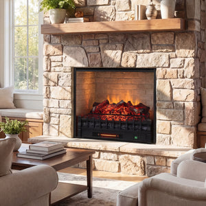 26 Inch WiFi Infrared Quartz Electric Fireplace Insert Logs Heater with Realistic Lemonwood Logs-Black