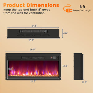 18/23/26 Inch 1500W Electric Fireplace Insert with Remote Control-26 inches