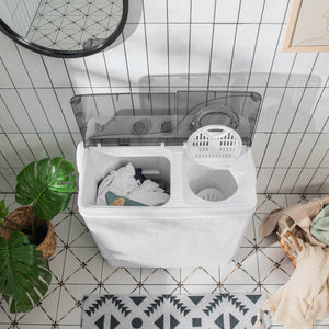 26 LBS Twin Tub Portable Washing Machine with Built-In Drain Pump-Gray