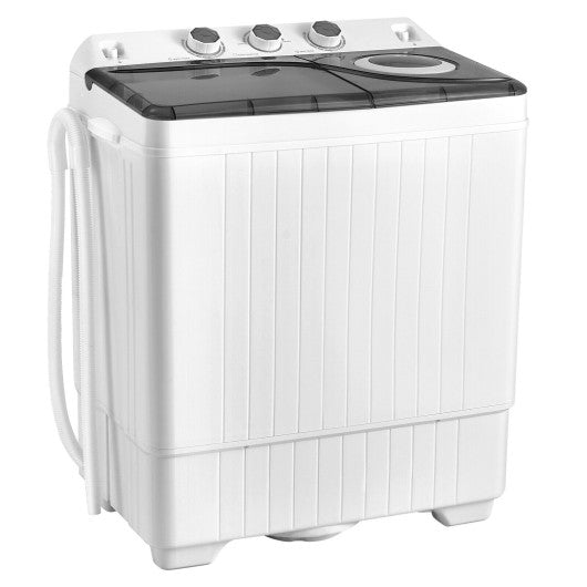 26 LBS Twin Tub Portable Washing Machine with Built-In Drain Pump-Gray