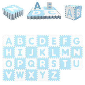26 Pieces Interlocking ABC Play Mats with Detachable Letters-Blue