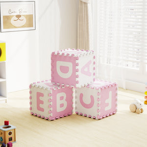 26 Pieces Interlocking ABC Play Mats with Detachable Letters-Pink