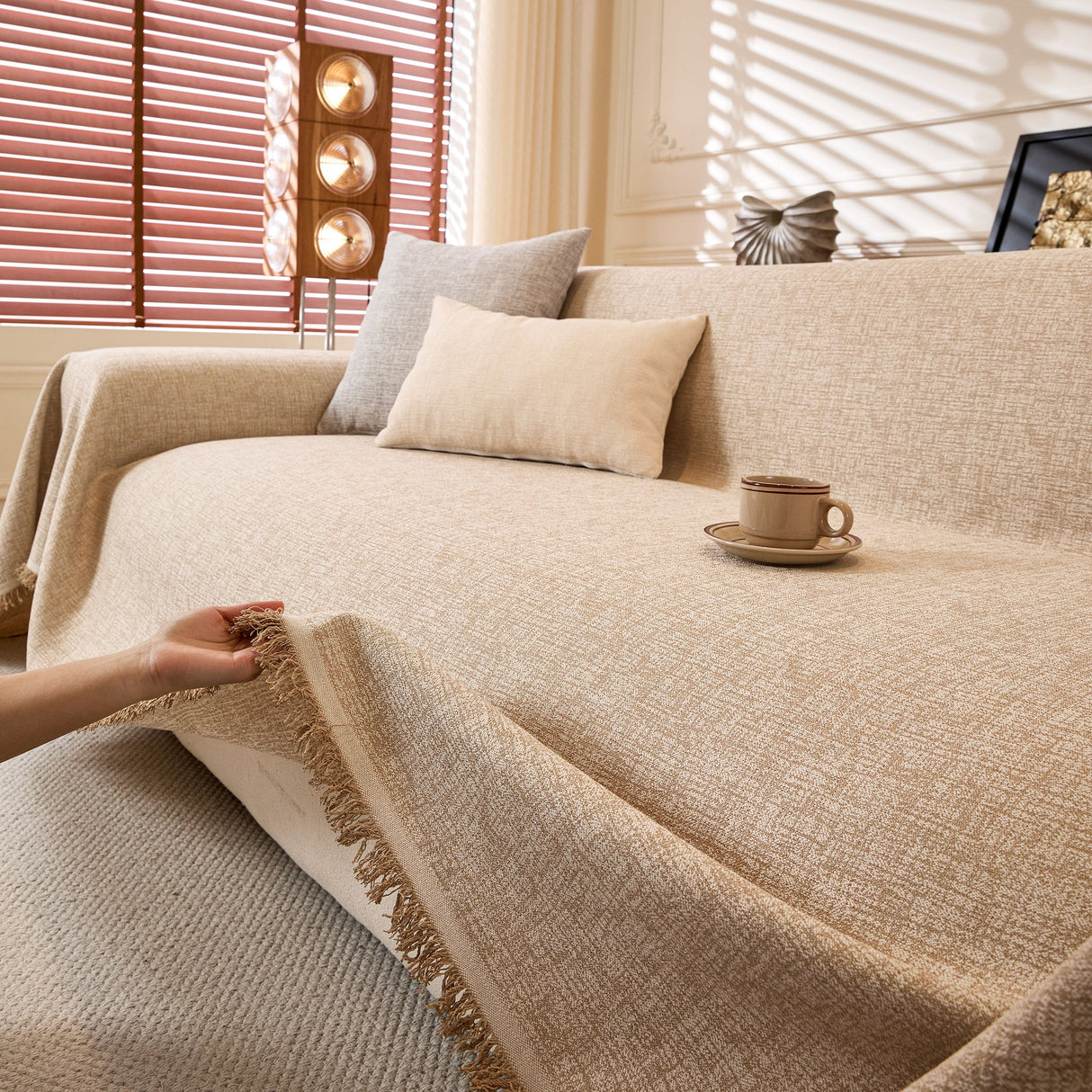 Natural Textured Linen Couch Cover, Breathable & Hypoallergenic Furniture Protector
