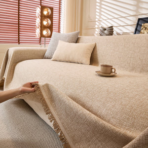 Natural Textured Linen Couch Cover, Breathable & Hypoallergenic Furniture Protector