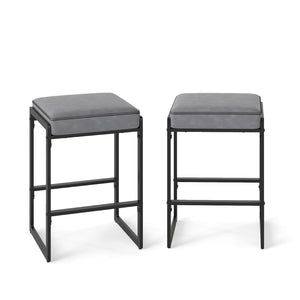 26 inch Bar Stools Set of 2 Counter Height Barstools with Faux Leather Upholstered Seat-Gray