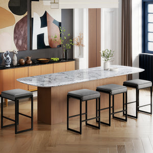 26 inch Bar Stools Set of 2 Counter Height Barstools with Faux Leather Upholstered Seat-Gray