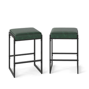 26 inch Bar Stools Set of 2 Counter Height Barstools with Faux Leather Upholstered Seat-Green