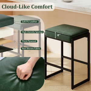 26 inch Bar Stools Set of 2 Counter Height Barstools with Faux Leather Upholstered Seat-Green