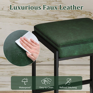 26 inch Bar Stools Set of 2 Counter Height Barstools with Faux Leather Upholstered Seat-Green
