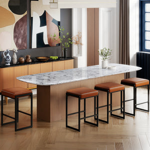 26 inch Bar Stools Set of 4 Counter Height Barstools with Faux Leather Upholstered Seat-Brown