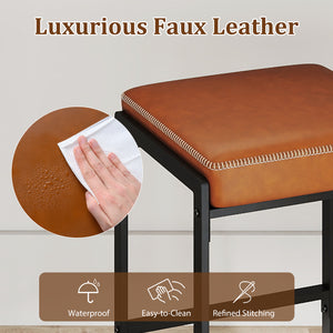 26 inch Bar Stools Set of 4 Counter Height Barstools with Faux Leather Upholstered Seat-Brown