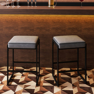 26 inch Bar Stools Set of 4 Counter Height Barstools with Faux Leather Upholstered Seat-Gray