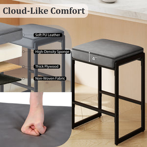 26 inch Bar Stools Set of 4 Counter Height Barstools with Faux Leather Upholstered Seat-Gray