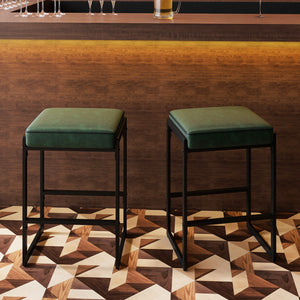 26 inch Bar Stools Set of 4 Counter Height Barstools with Faux Leather Upholstered Seat-Green