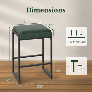 26 inch Bar Stools Set of 4 Counter Height Barstools with Faux Leather Upholstered Seat-Green
