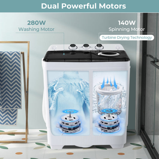 26 lbs Semi-Automatic Twin Tub Washing Machine with Drain Pump-Black
